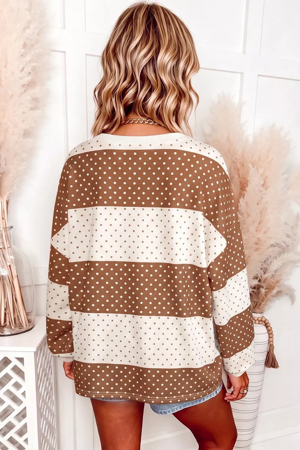 Polka Dot Color Block Long Sleeve Top