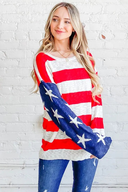 And The Why American Flag Long Sleeve Sweater