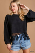 Umgee Crochet Knit Crop Top with Frey Hem