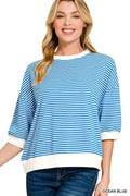 Zenana Striped Contrast Trim Banded Bottom Top