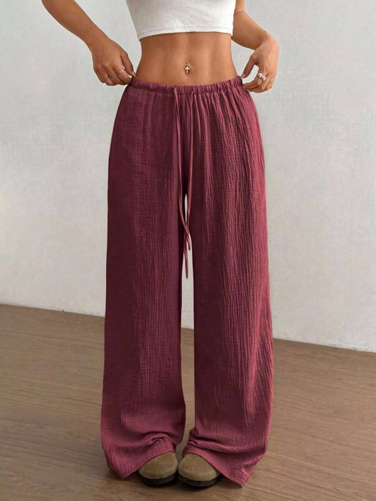 Full Size Drawstring Wide Leg Pants Plus Size