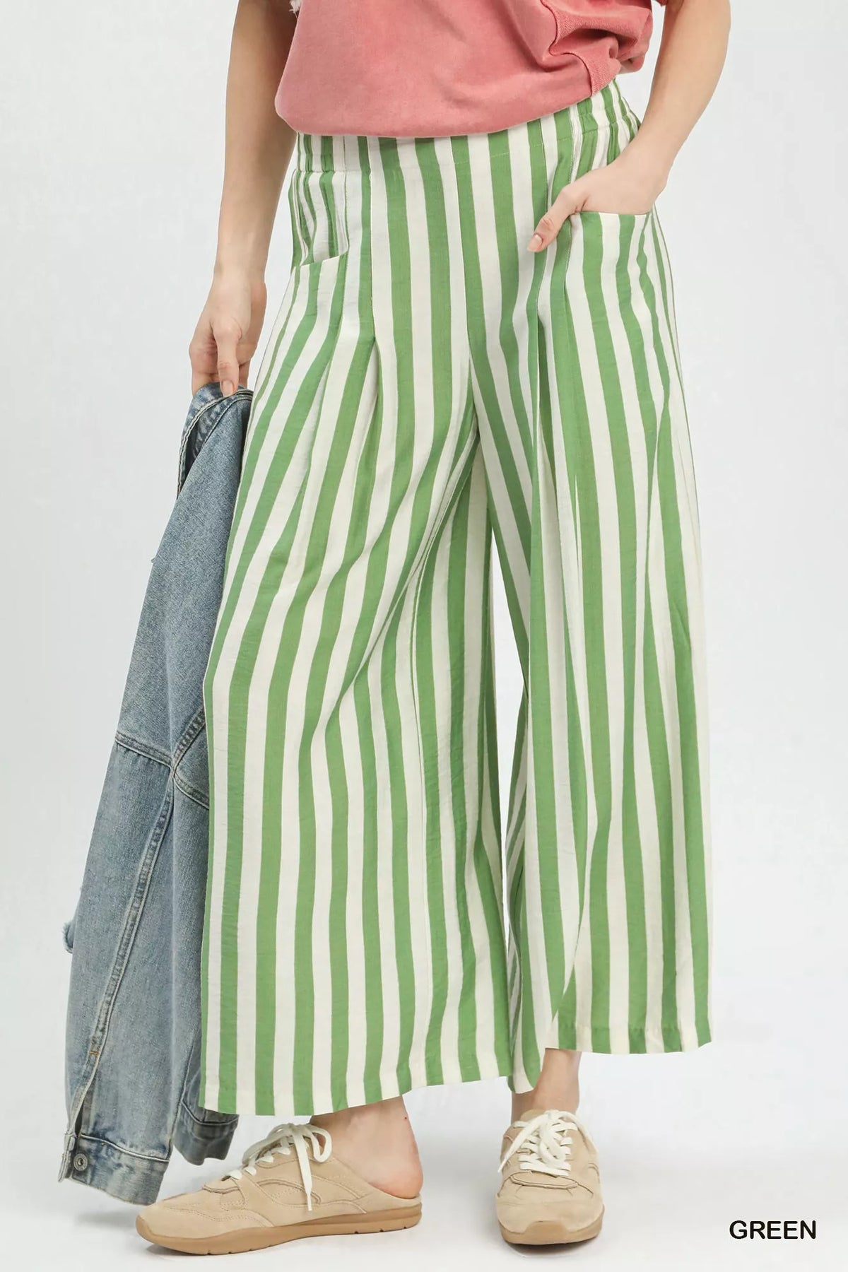Umgee Vertical Stripe Wide Leg Pants