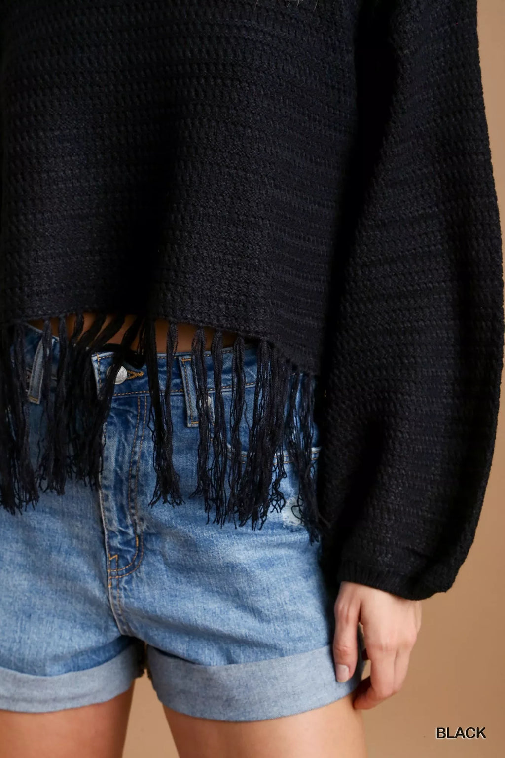 Umgee Crochet Knit Crop Top with Frey Hem