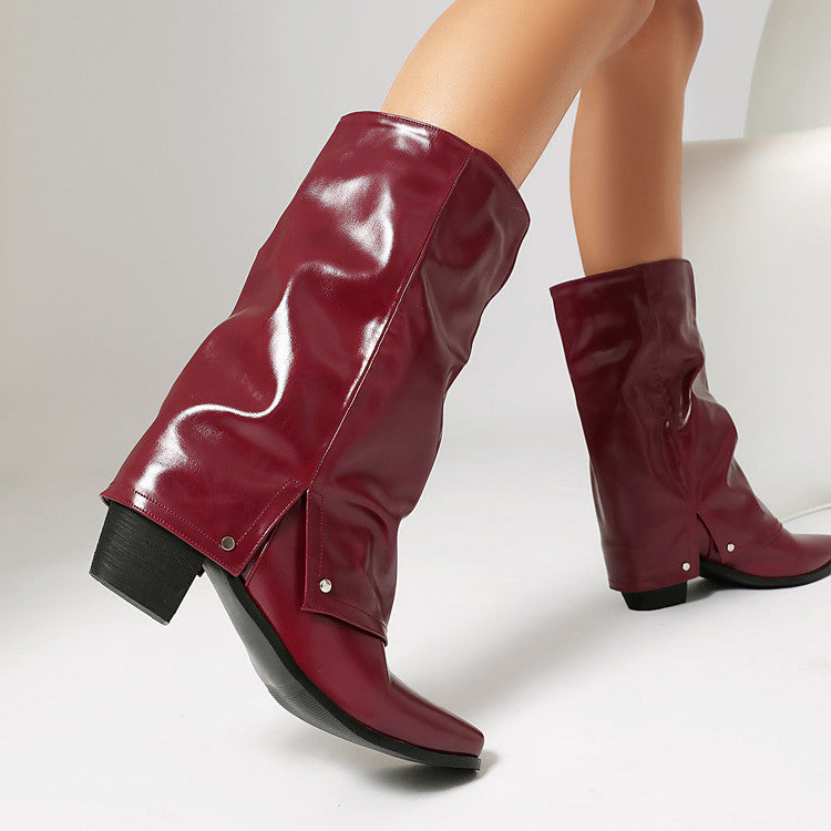 Retro Chunky-heeled Booties For Women