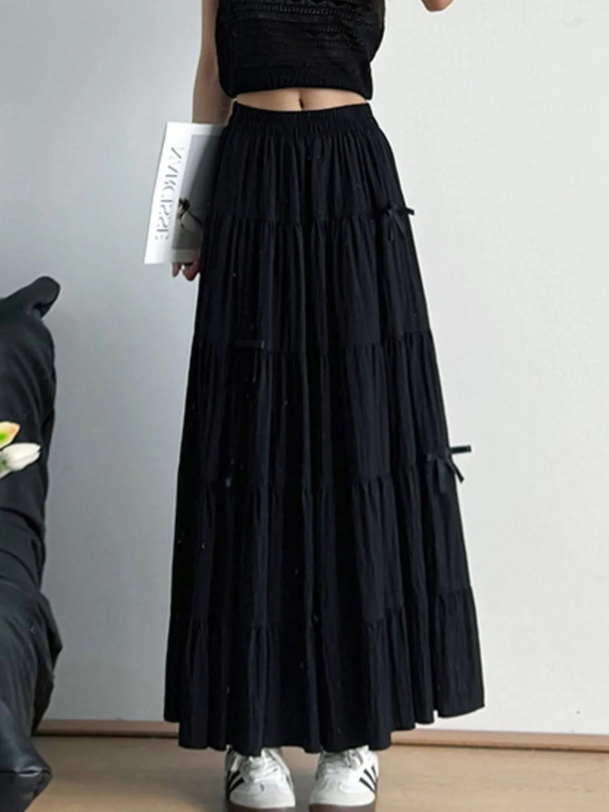 Tiered Elastic Waist Maxi Skirt