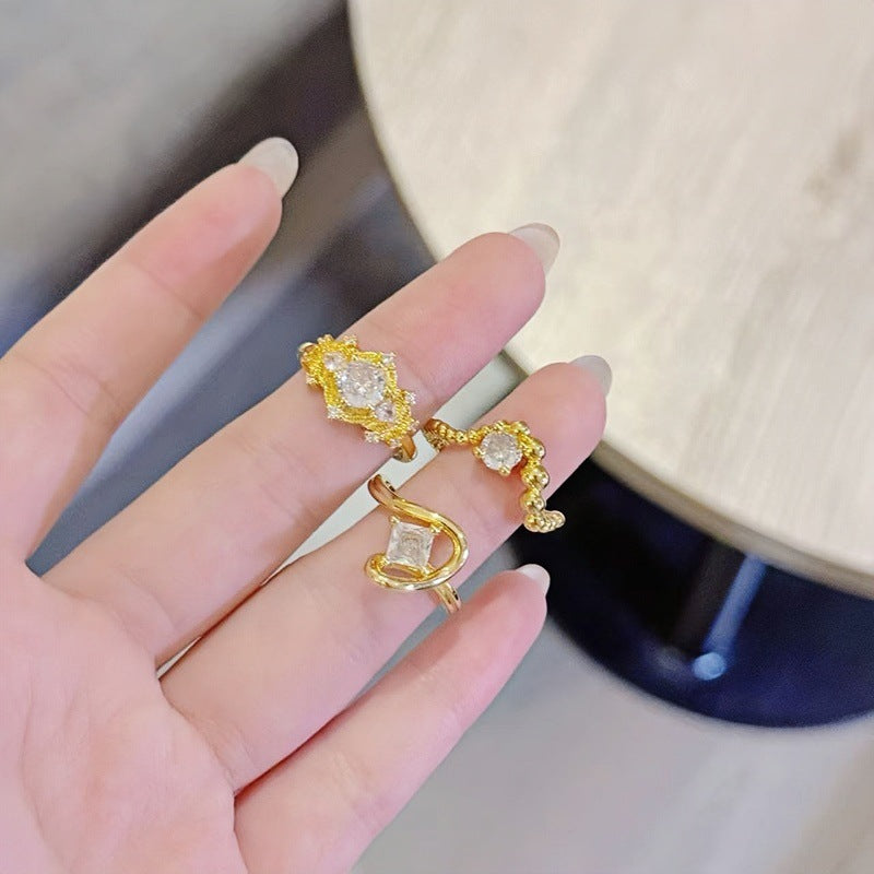 Zircon Inlay Geometric Open Ring Set