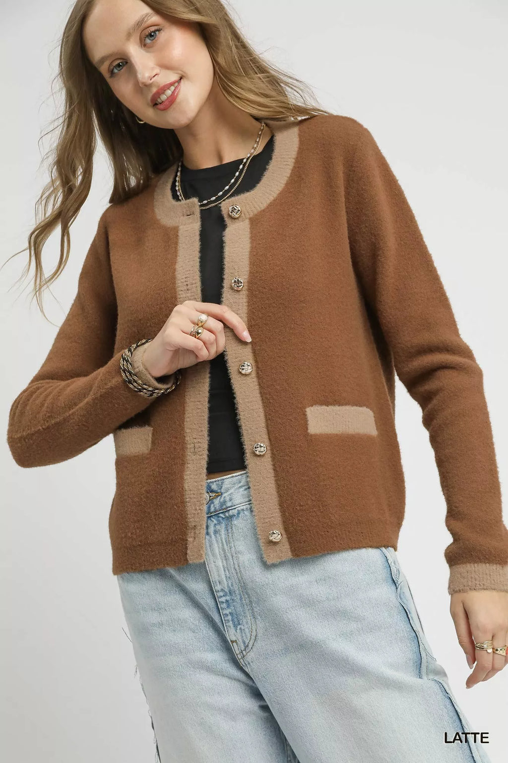Umgee Two-Tone Button Front Cardigan-0