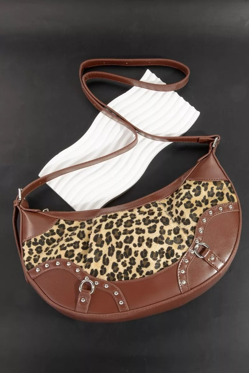 Fame Leopard Print Half Moon Shoulder Bag