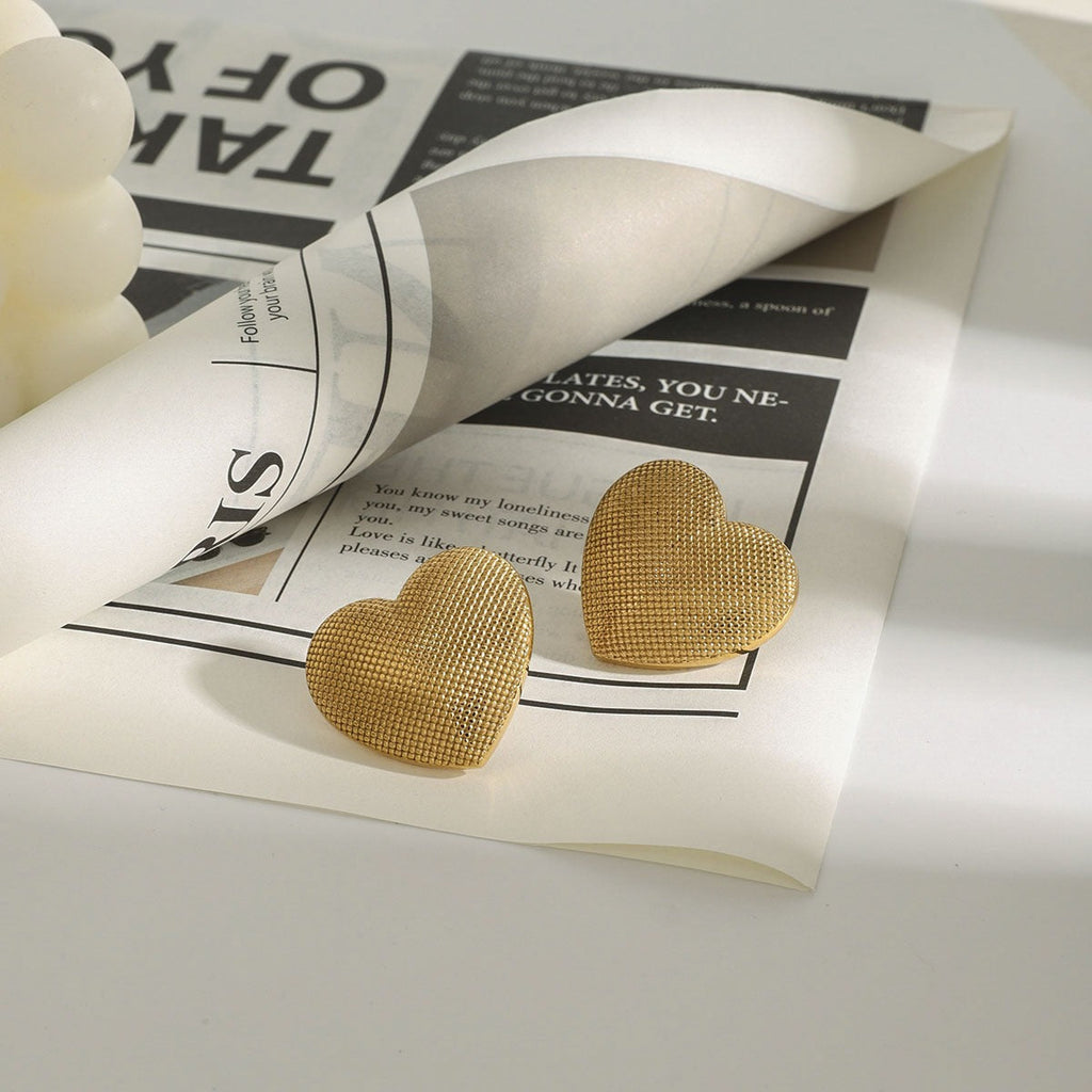 Textured Heart Stud Earrings