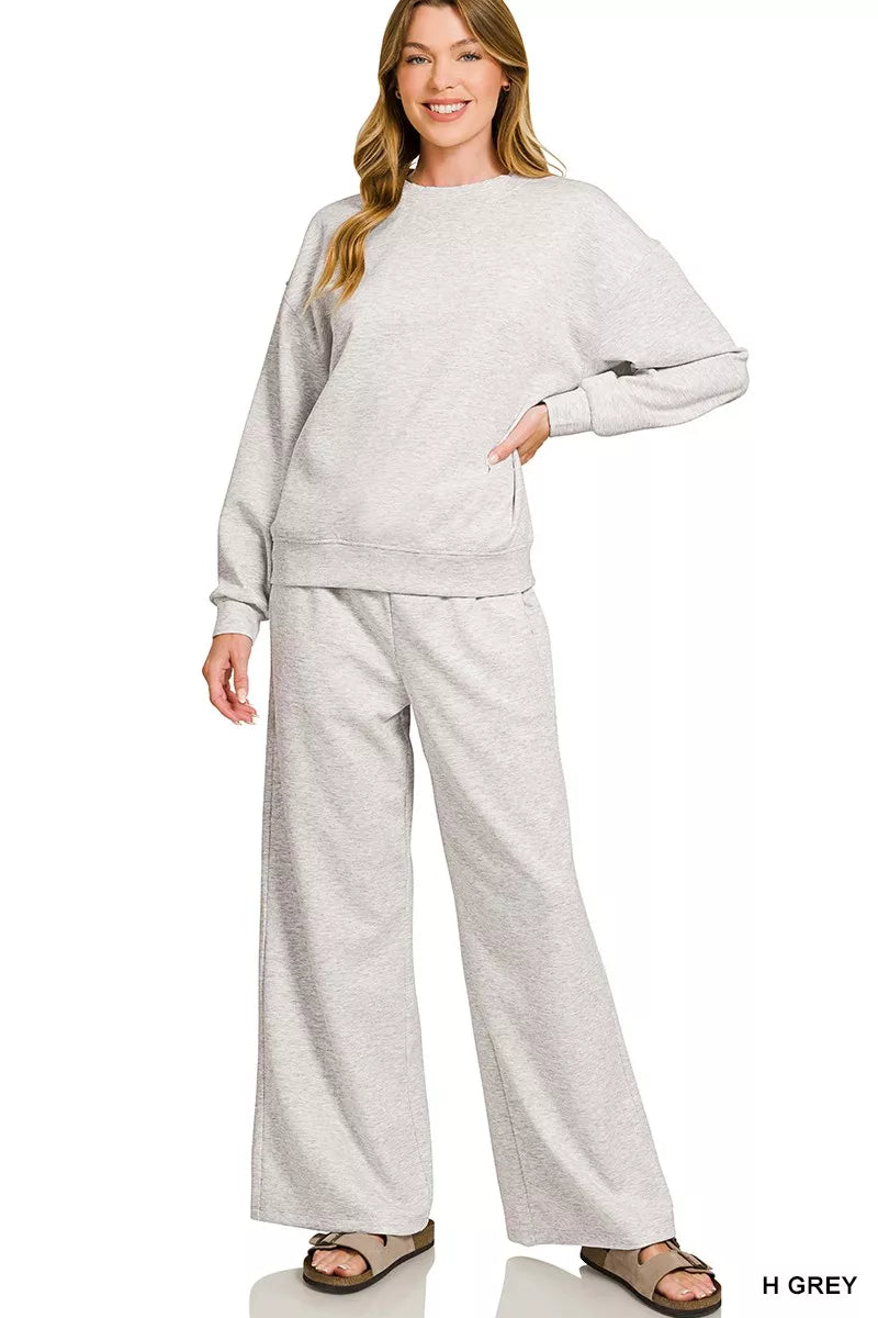 Zenana Scuba Crewneck Pullover and Pants Set