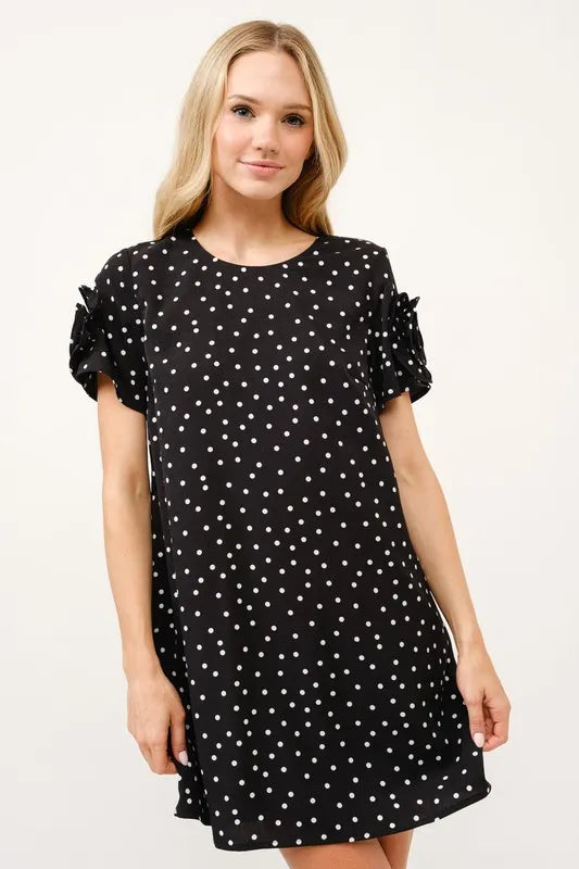 And The Why Embellished Sleeve Polka Dots Shift Dress
