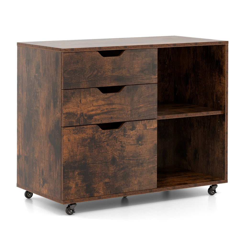3-Drawer File Cabinet with Adjustable Shelf and Wheels for Letter