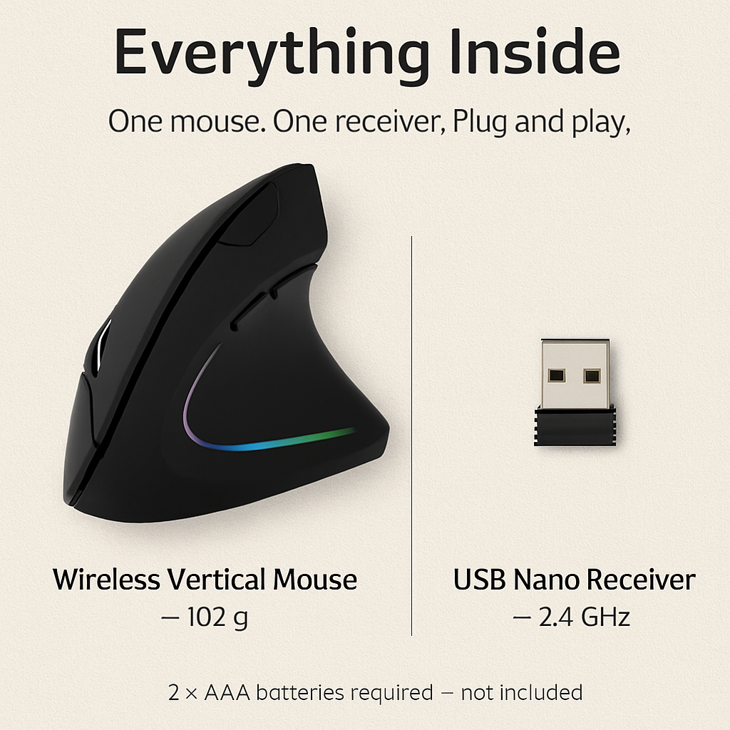 Wireless Vertical Mouse with 6 Buttons and Adjustable DPI