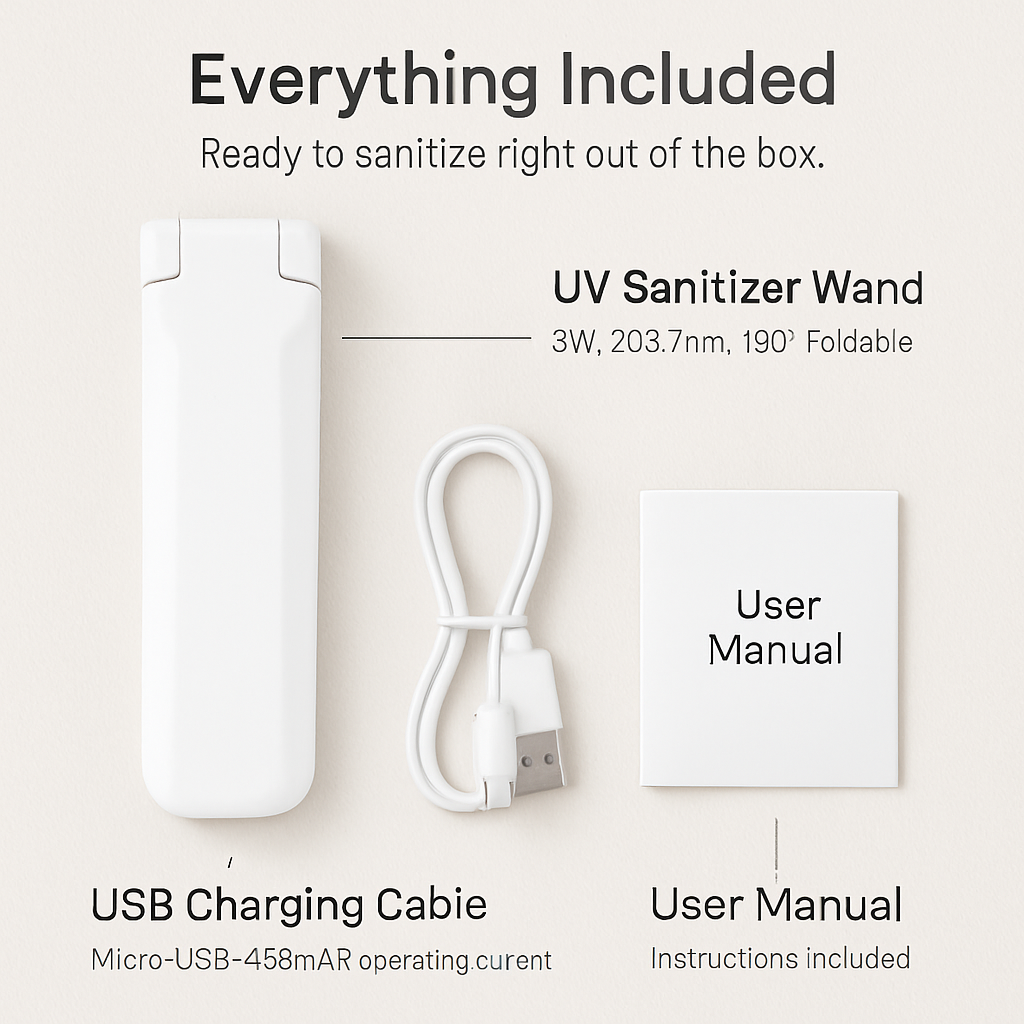 Foldable UV Sanitizer Wand for Surfaces in Home