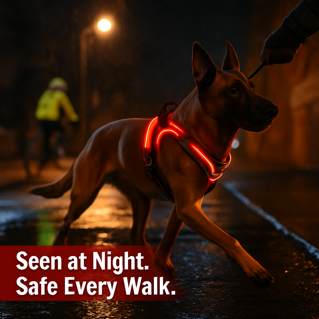 Light Up Dog Harness with Rechargeable LED Lights and Handle