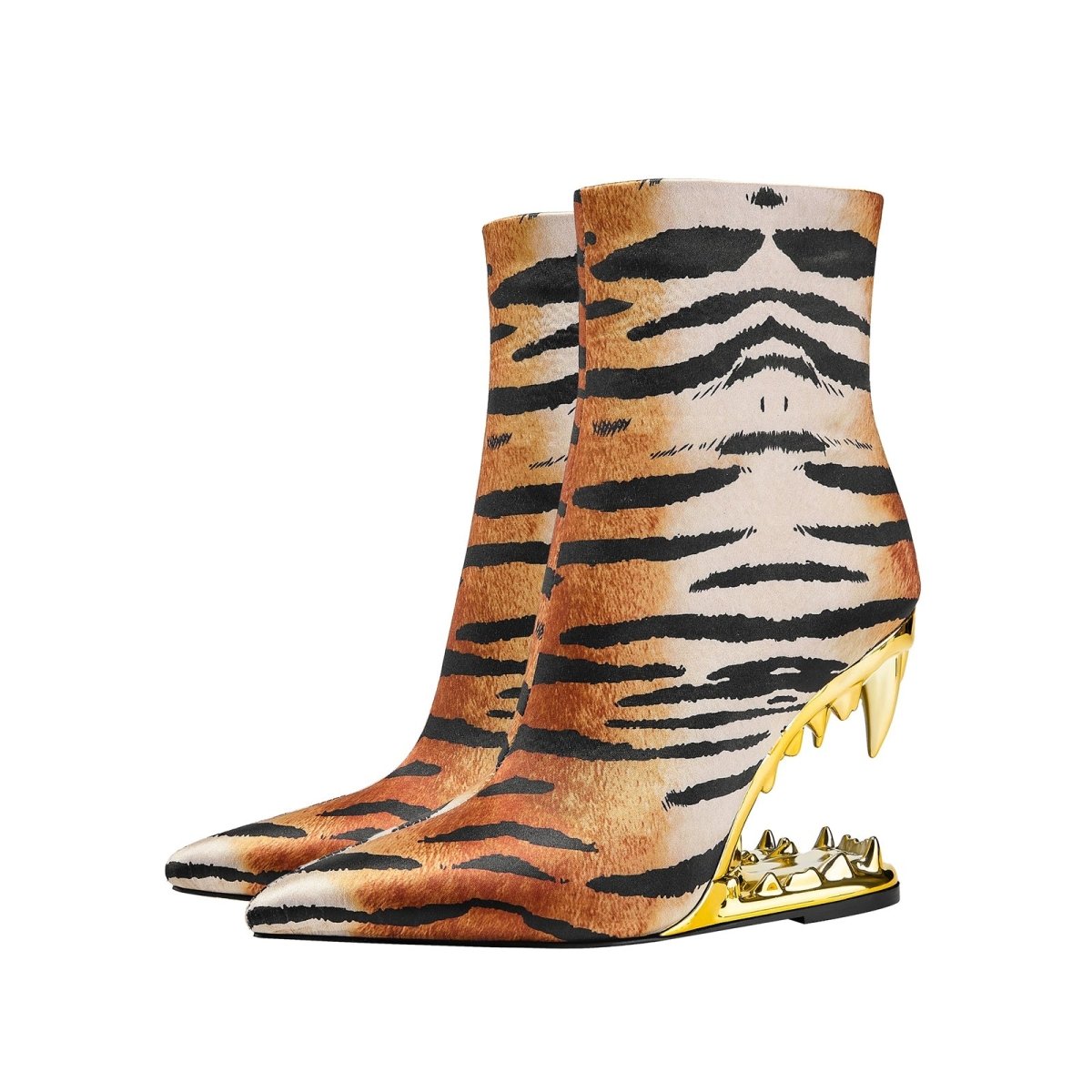 Golden Tiger Bite Heel Ankle Boots