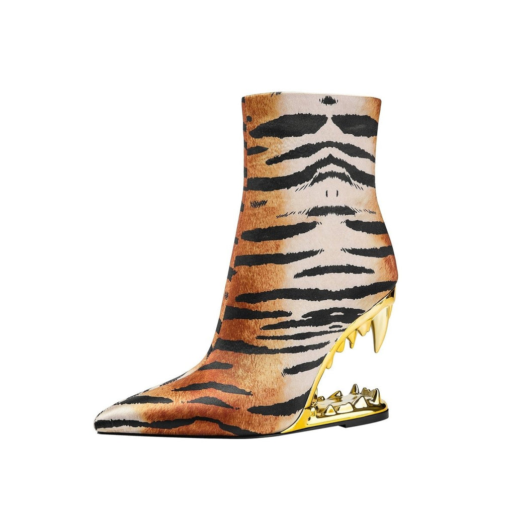 Golden Tiger Bite Heel Ankle Boots