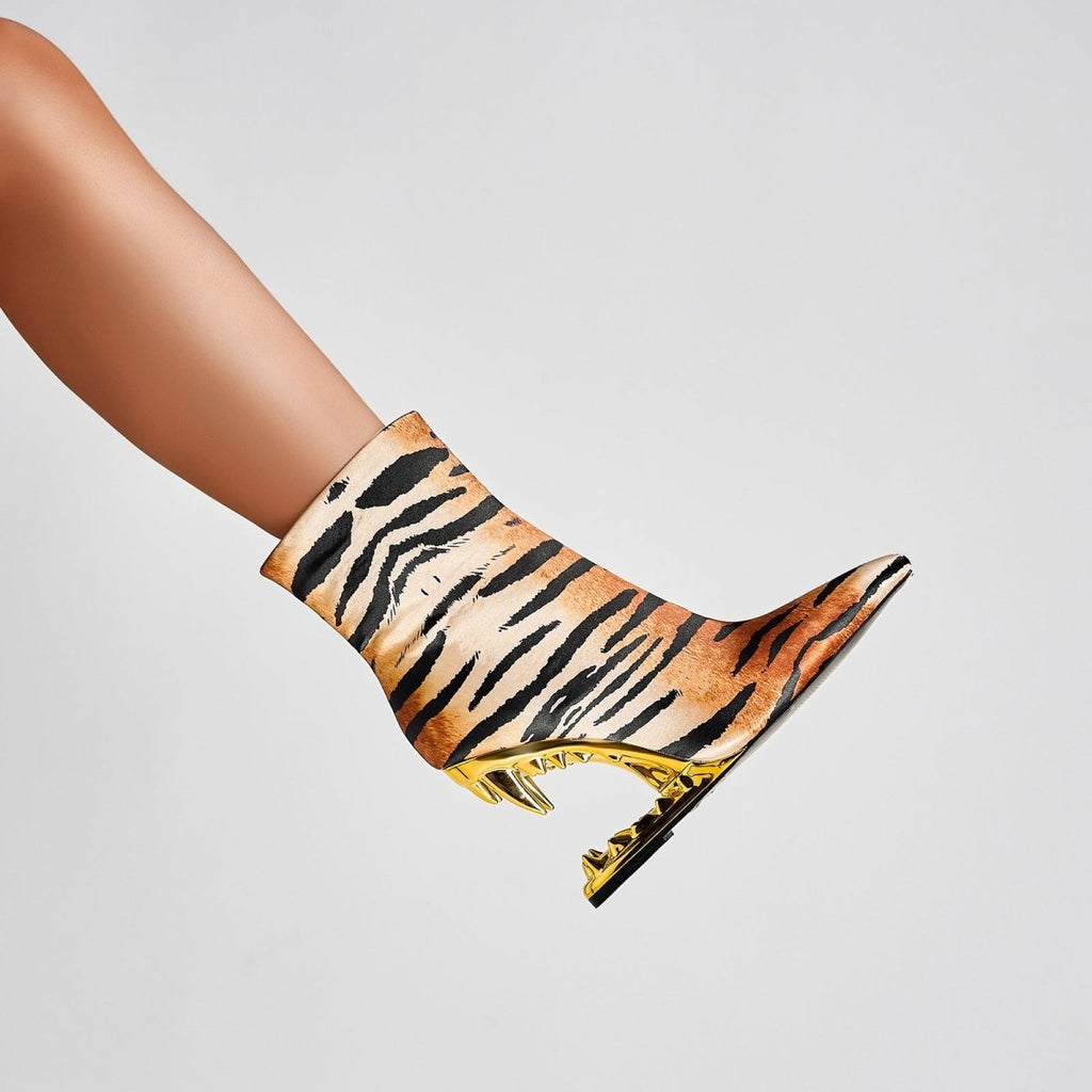 Golden Tiger Bite Heel Ankle Boots
