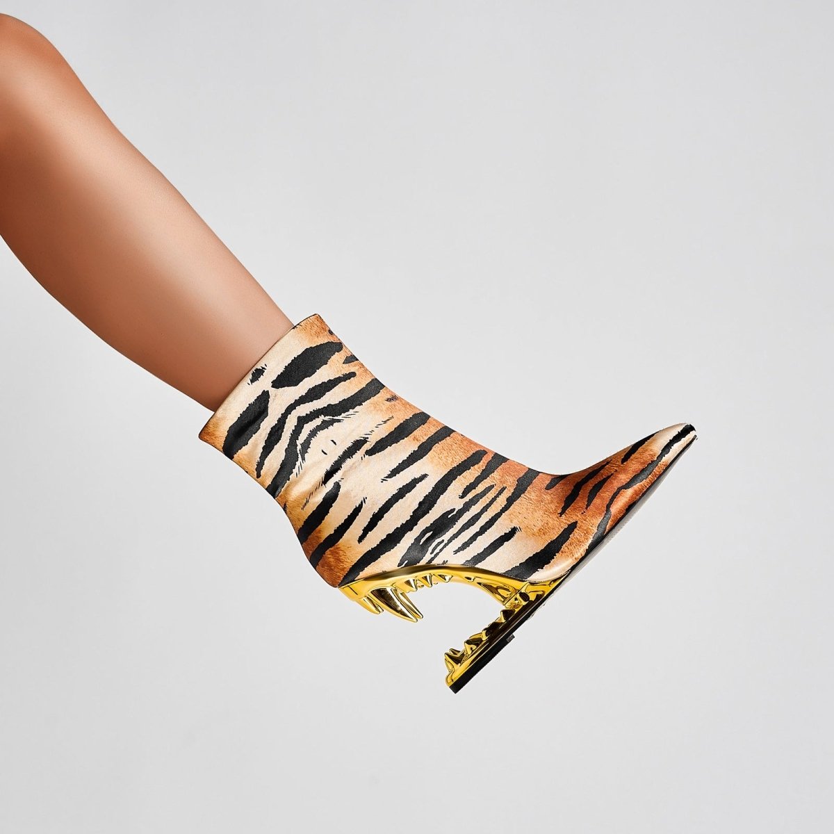 Golden Tiger Bite Heel Ankle Boots