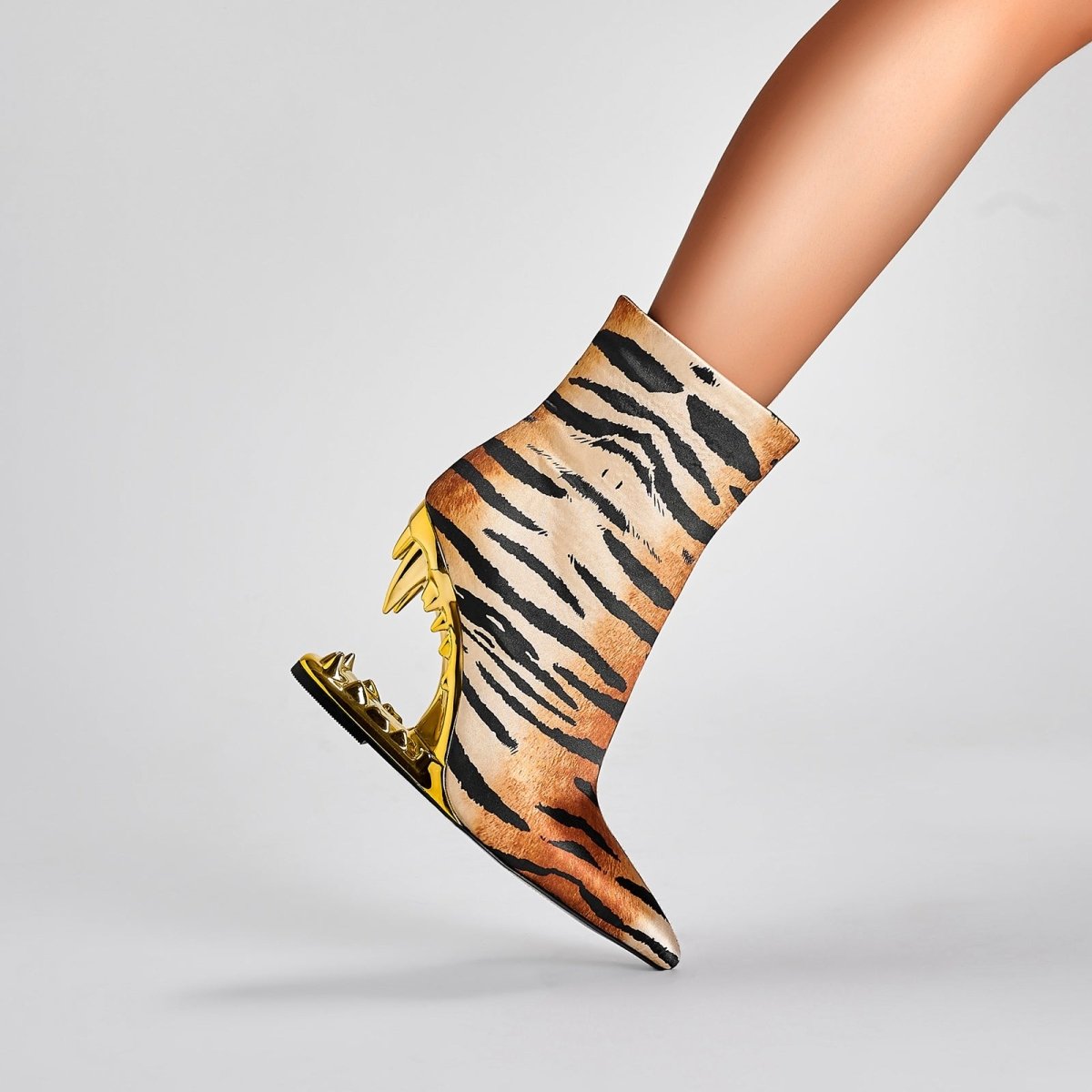 Golden Tiger Bite Heel Ankle Boots