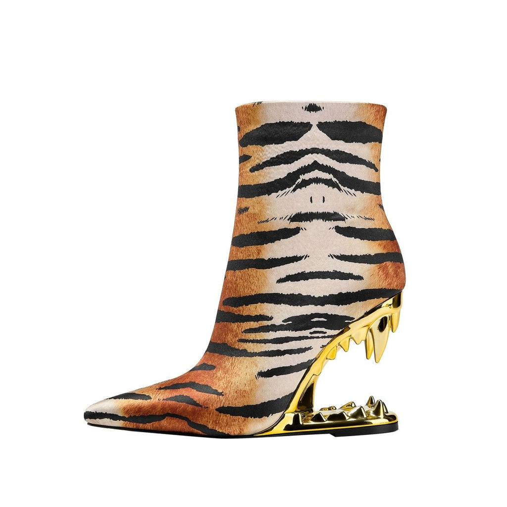 Golden Tiger Bite Heel Ankle Boots