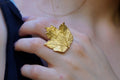 Bourbon Rose Leaf Ring - Adjustable Gold-Plated Brass Jewelry