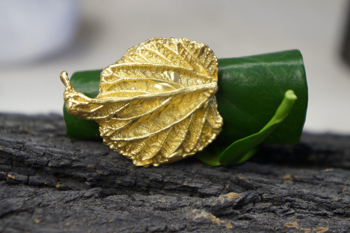 Mulberry Leaf Ring: Handmade 14K Gold Recycled Brass Botanical Jewelry-3