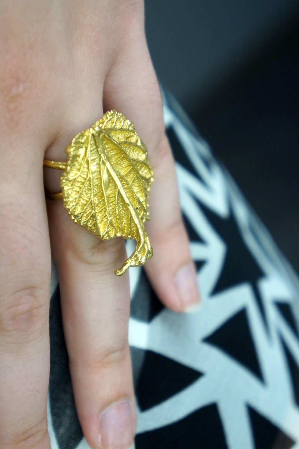 Mulberry Leaf Ring: Handmade 14K Gold Recycled Brass Botanical Jewelry-1