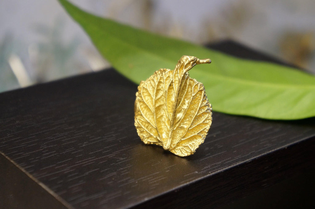 Mulberry Leaf Ring: Handmade 14K Gold Recycled Brass Botanical Jewelry-2