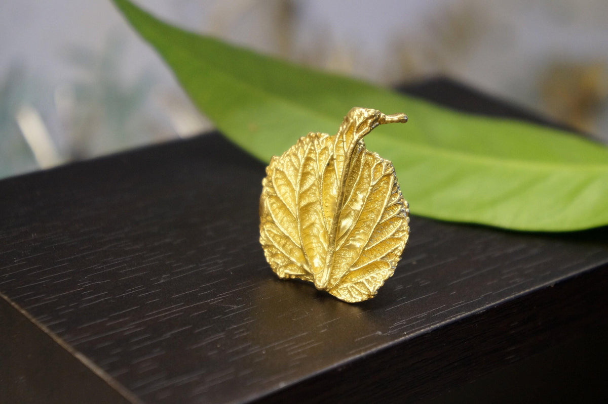 Mulberry Leaf Ring: Handmade 14K Gold Recycled Brass Botanical Jewelry-2
