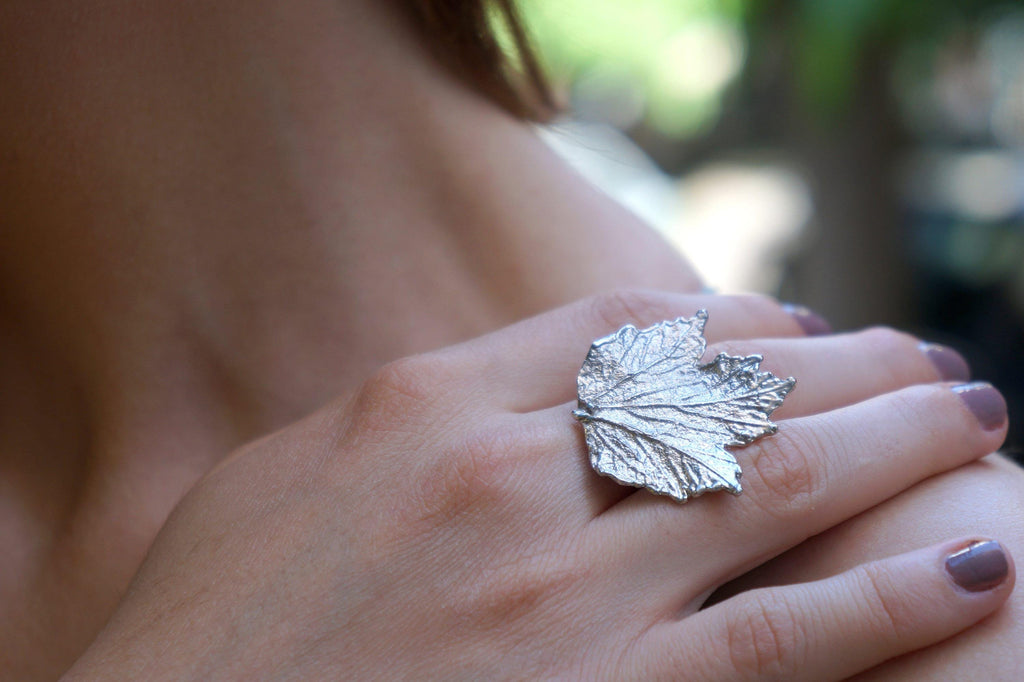 Bourbon Rose Leaf Ring - Adjustable Gold-Plated Brass Jewelry