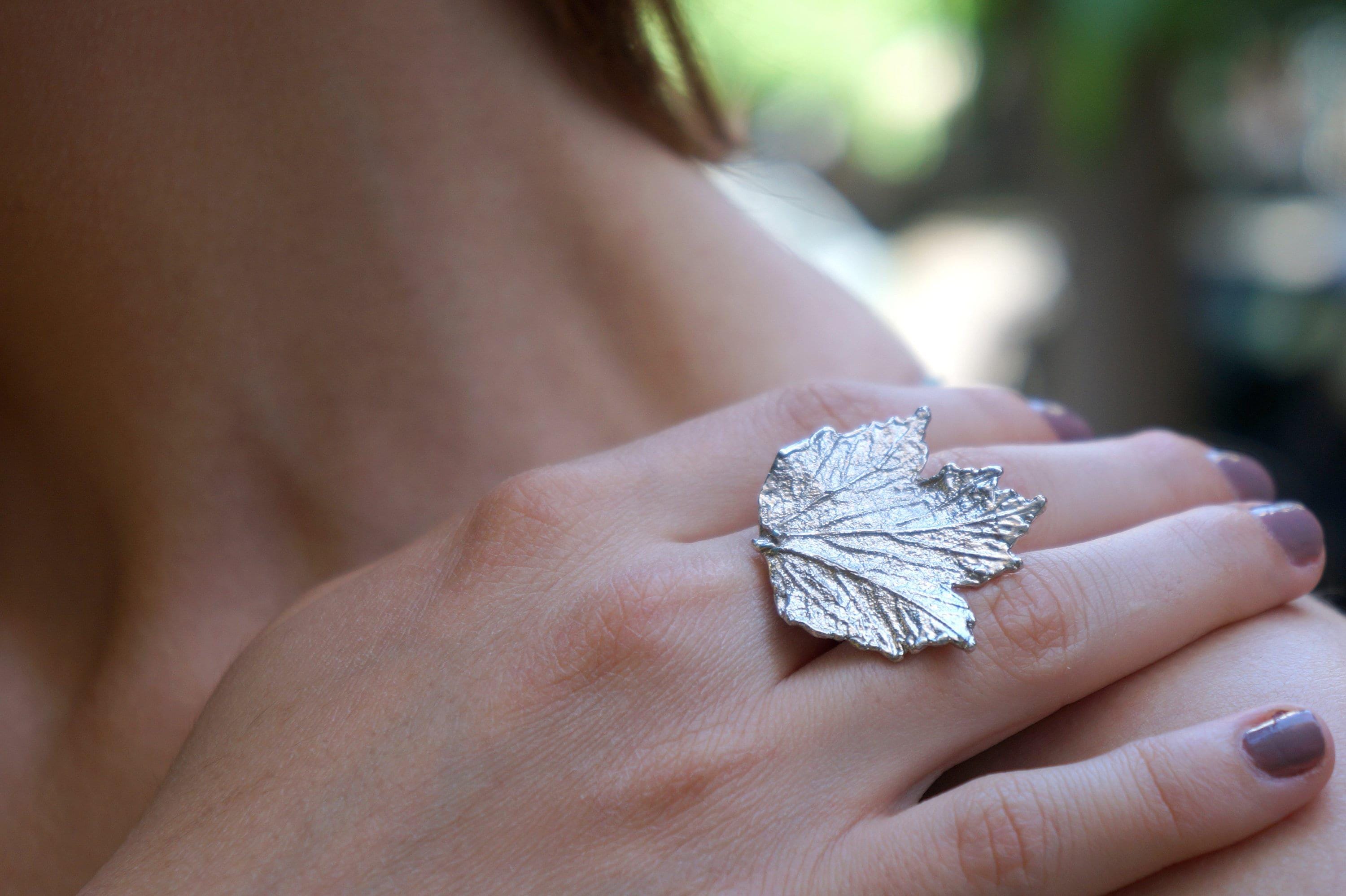 Bourbon Rose Leaf Ring - Adjustable Gold-Plated Brass Jewelry