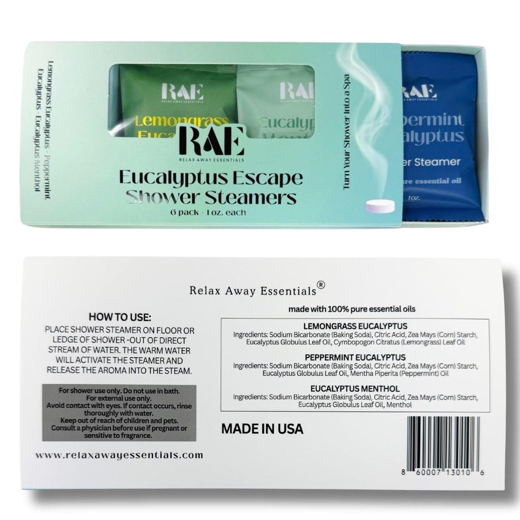 Eucalyptus Escape Shower Steamers 6 Pack | Breathe | Aromatherapy | Spa Gift | Essential Oils | Natural Handmade Shower Steamers