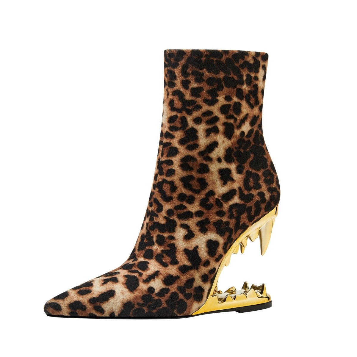 Leopard Print Gold Bite Heel Ankle Boots
