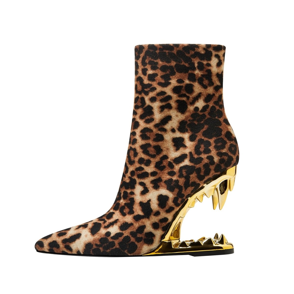 Leopard Print Gold Bite Heel Ankle Boots