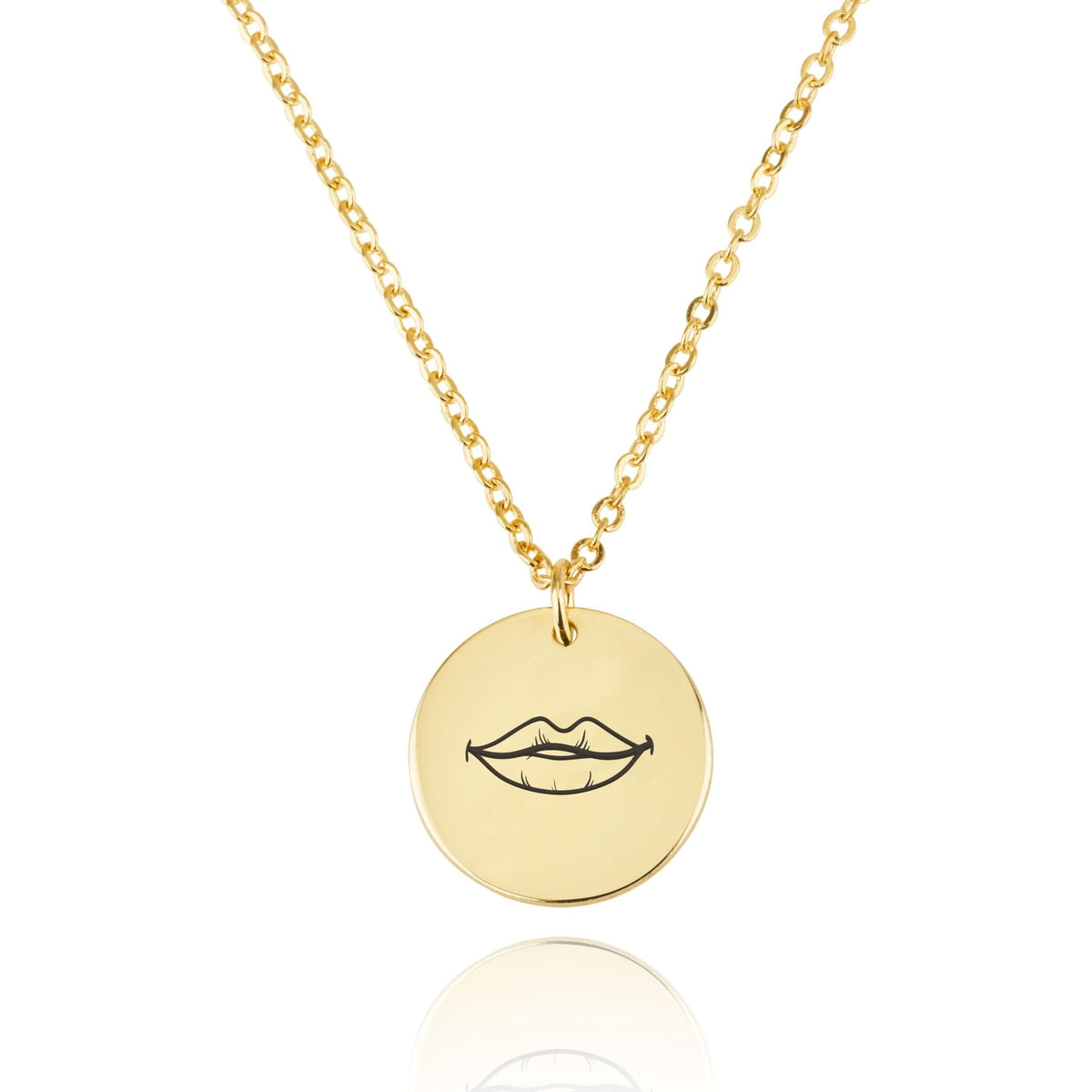 Lips Engraving Disc Necklace