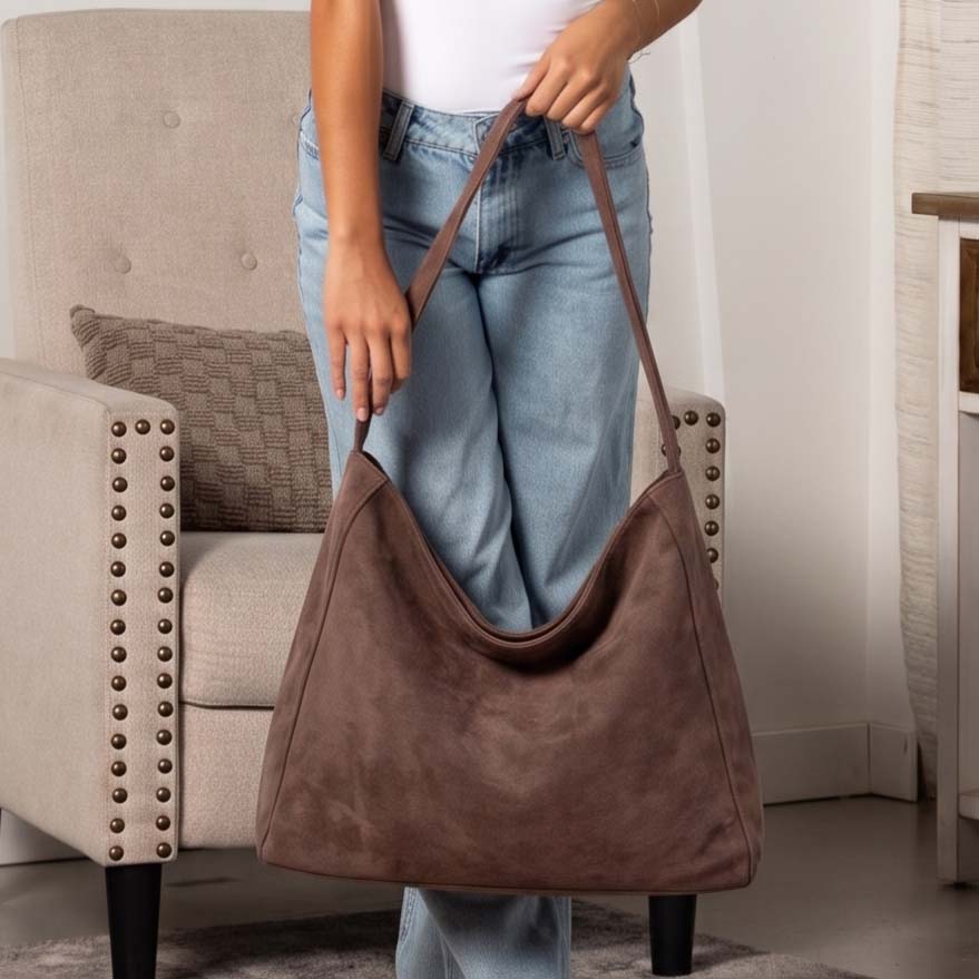 Miranda Oversize Suede Hobo Carryall Shoulder Bag