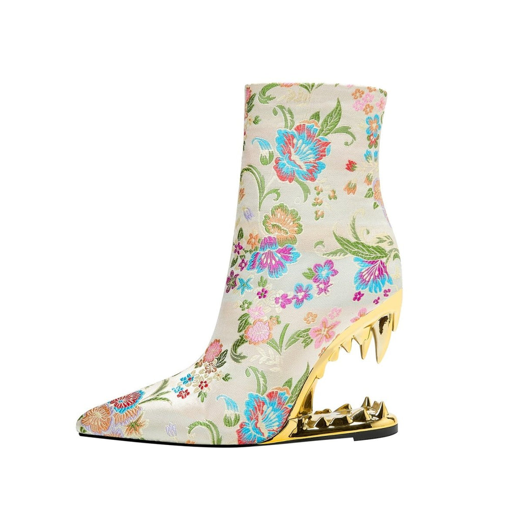 Paisley Encrusted Bite Heel Ankle Boots