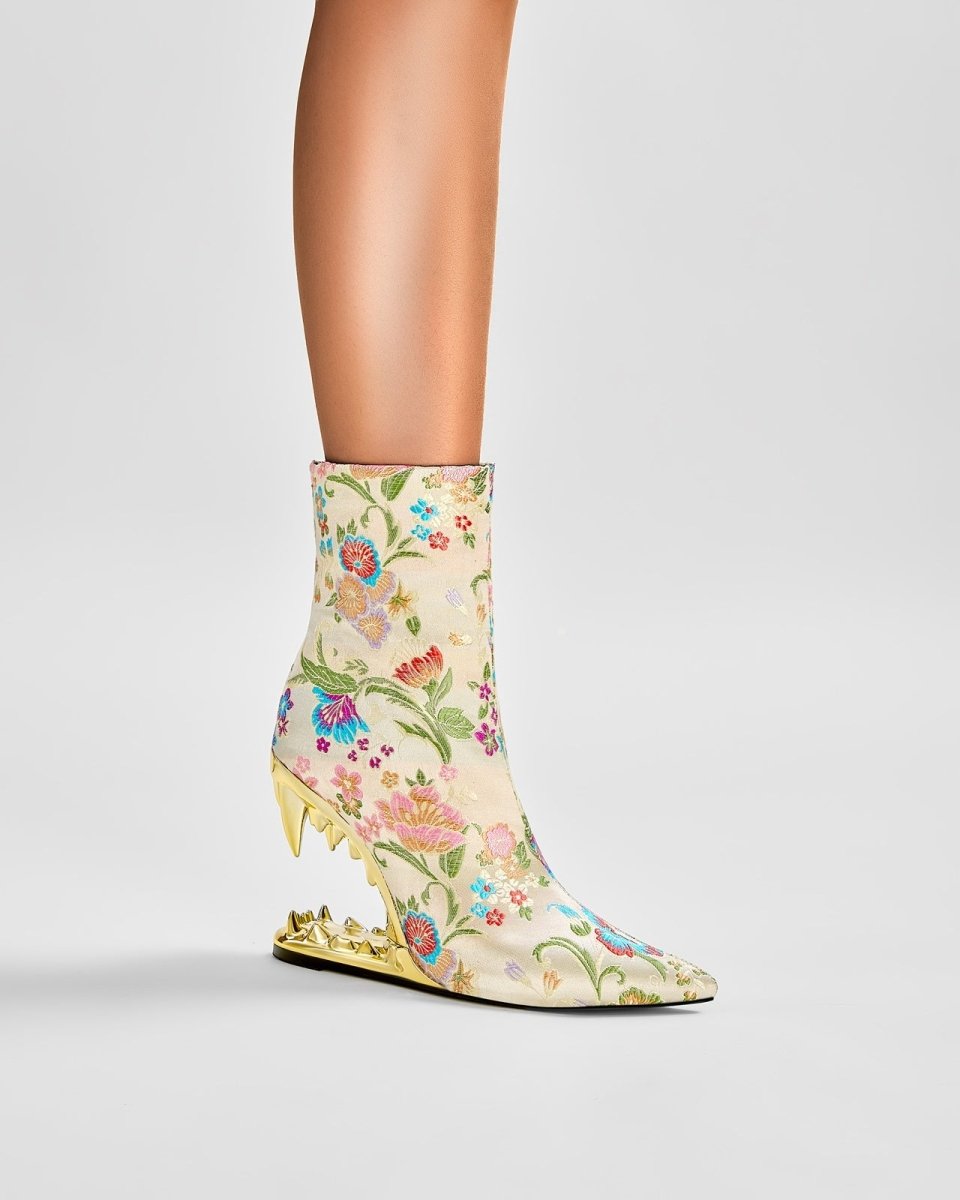Paisley Encrusted Bite Heel Ankle Boots