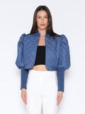 Gracia Fashion Women's Quilted Denim Puff Jacket with Ribbed Sleeve