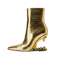 Shiny Gold Bite Heel Ankle Boots