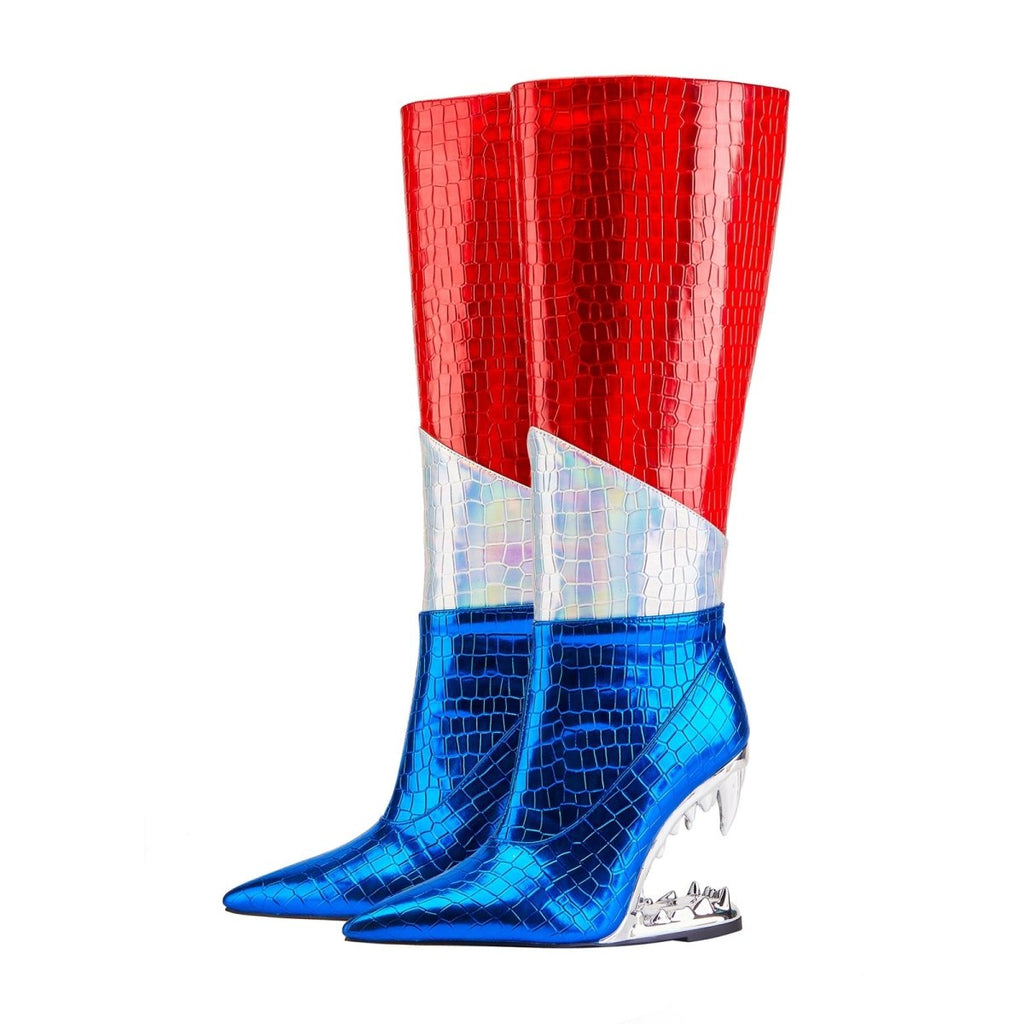 Silver Bite Heel USA Colors Knee High Boots