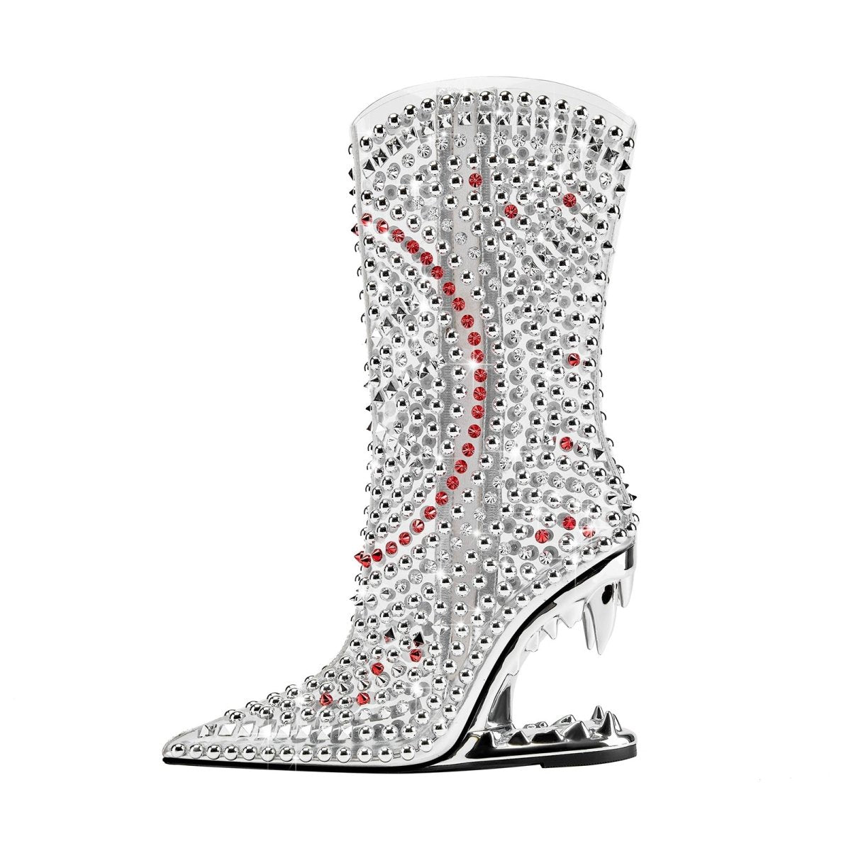 Silver Rivet Transparent Bite Heel Ankle Boots