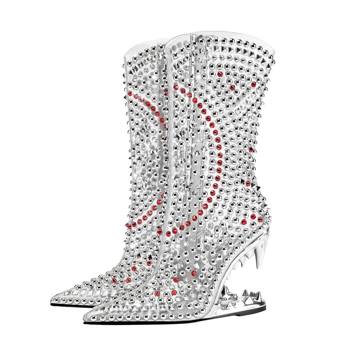 Silver Rivet Transparent Bite Heel Ankle Boots
