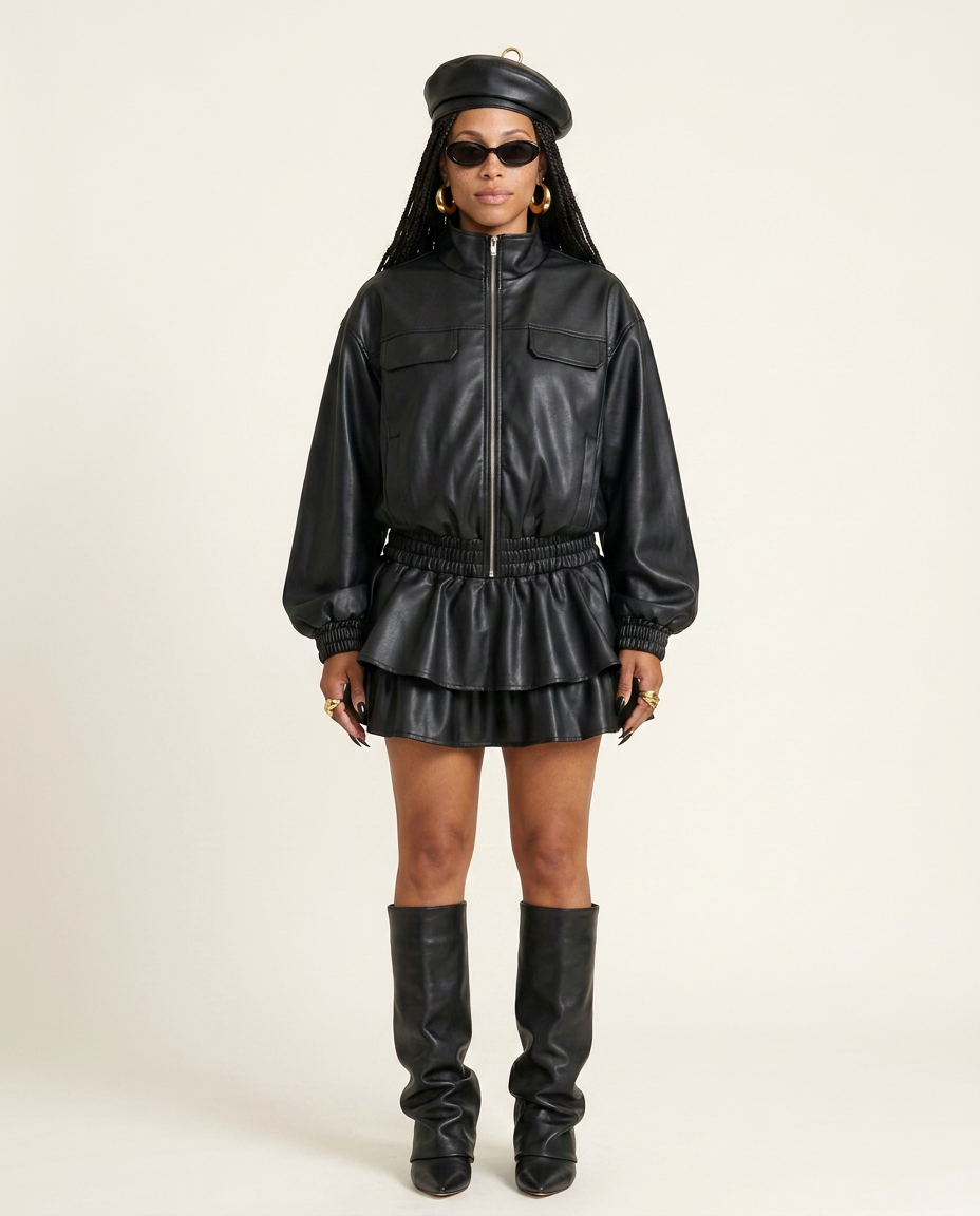 Audacious Ruffled Leatherette Jacket