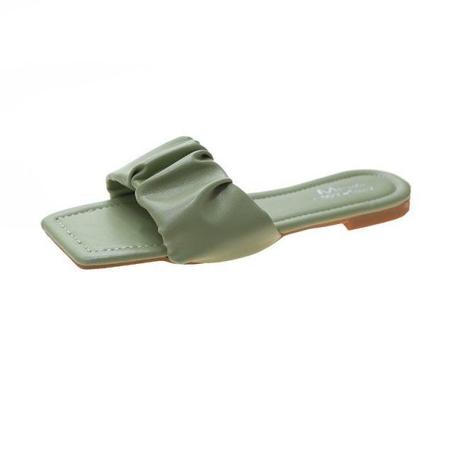 Summer Women Sandals Slippers Pleated Flip Flop Casual Beach Square Open Toe Shoes Outdoor Slippers Open Toe Flat Sandals Slip On Slide Sandals Strap Flat Sandals