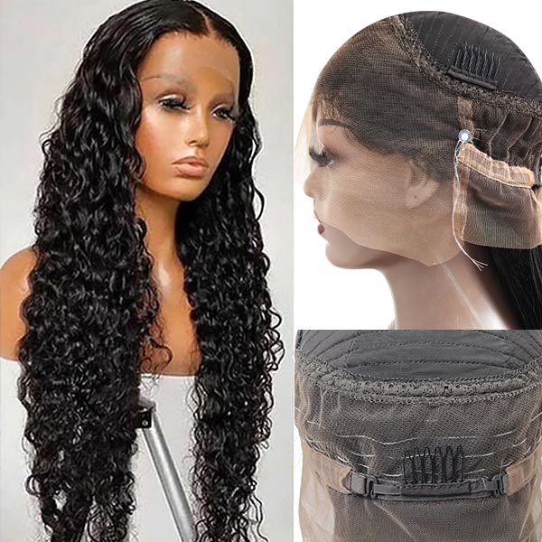 Junoda Water Wave Invisi Strap Snug Fit 360 Transparent Lace Frontal Bleached Knots Pre Cut Lace Wig