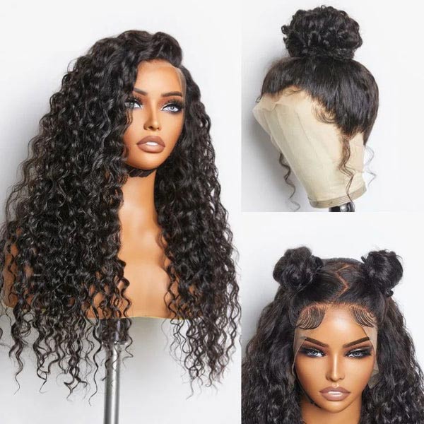 Junoda Water Wave Invisi Strap Snug Fit 360 Transparent Lace Frontal Bleached Knots Pre Cut Lace Wig