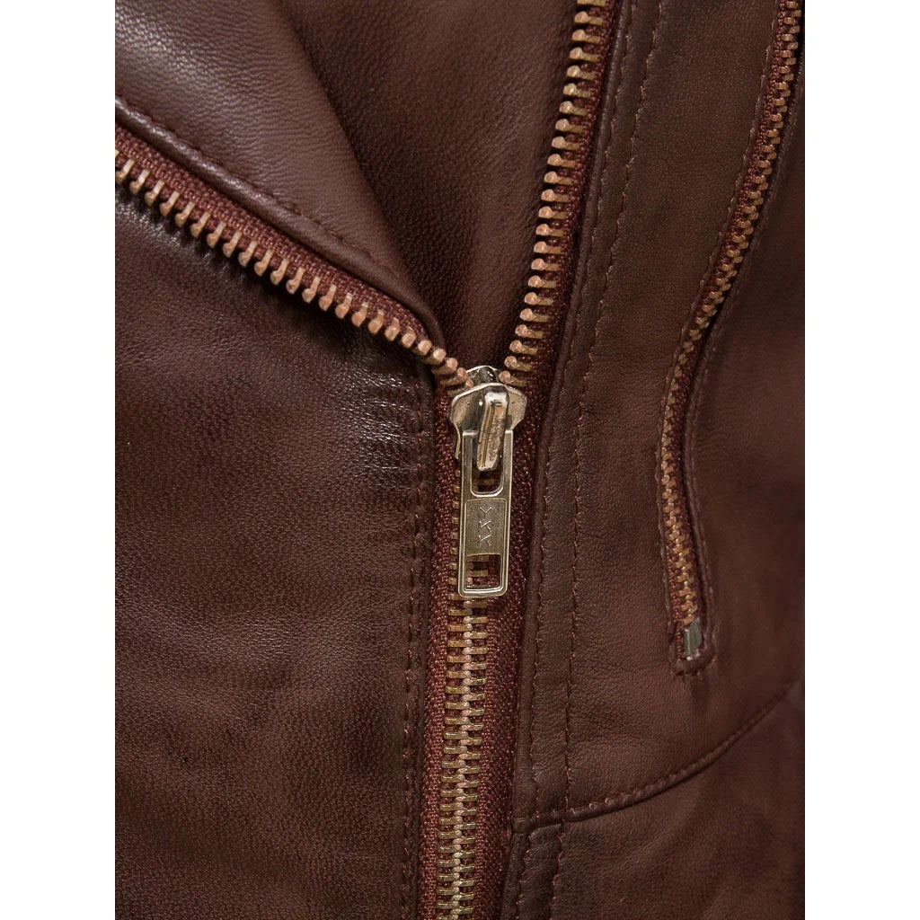 WOMENS BROWN LEATHER BIKER JACKET COCOA - L