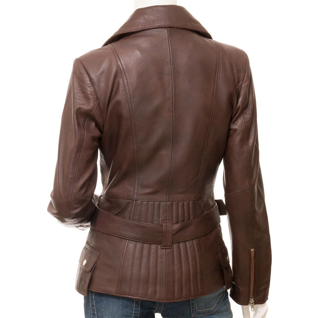 WOMENS BROWN LEATHER BIKER JACKET COCOA - XL